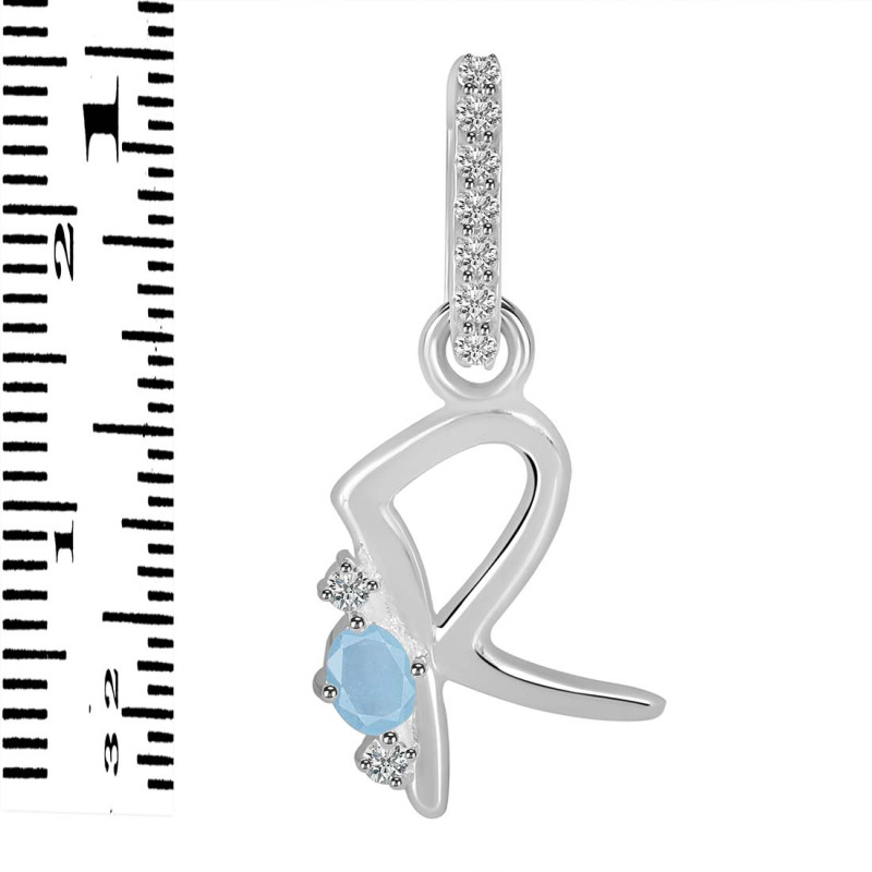 Aquamarine & White Topaz Alphabet R Pendant AQM-RDA-44.