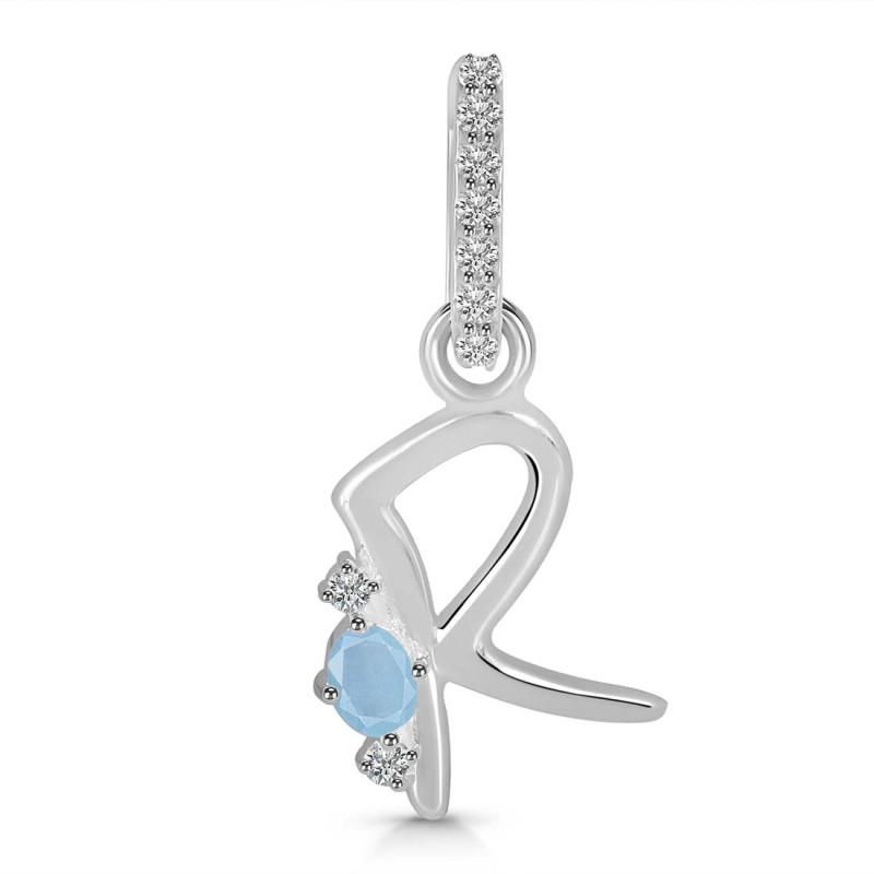 Aquamarine & White Topaz Alphabet R Pendant AQM-RDA-44.