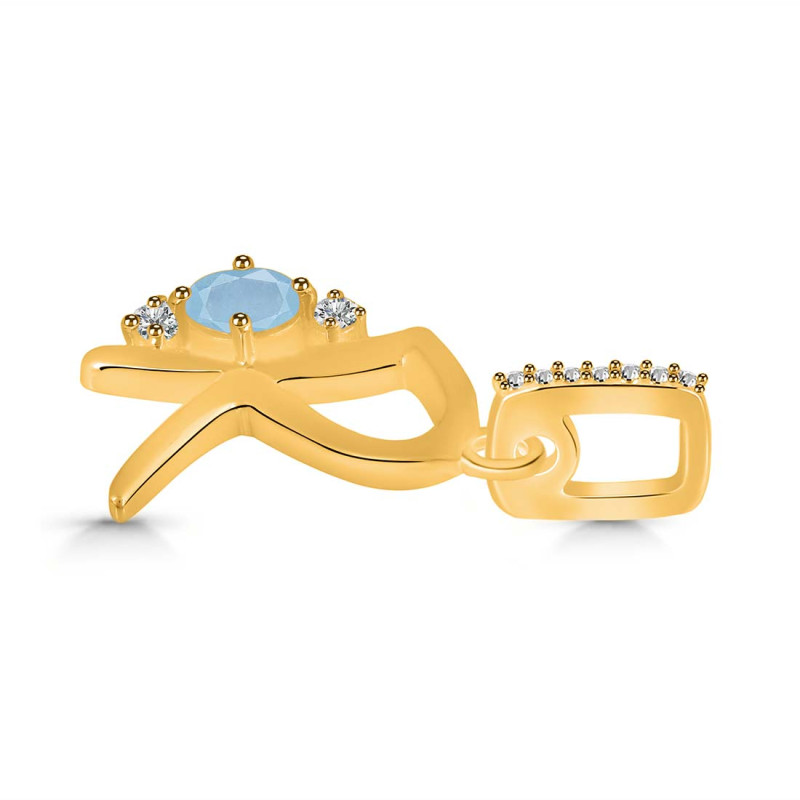 Aquamarine & White Topaz Alphabet R Pendant AQM-RDA-44.
