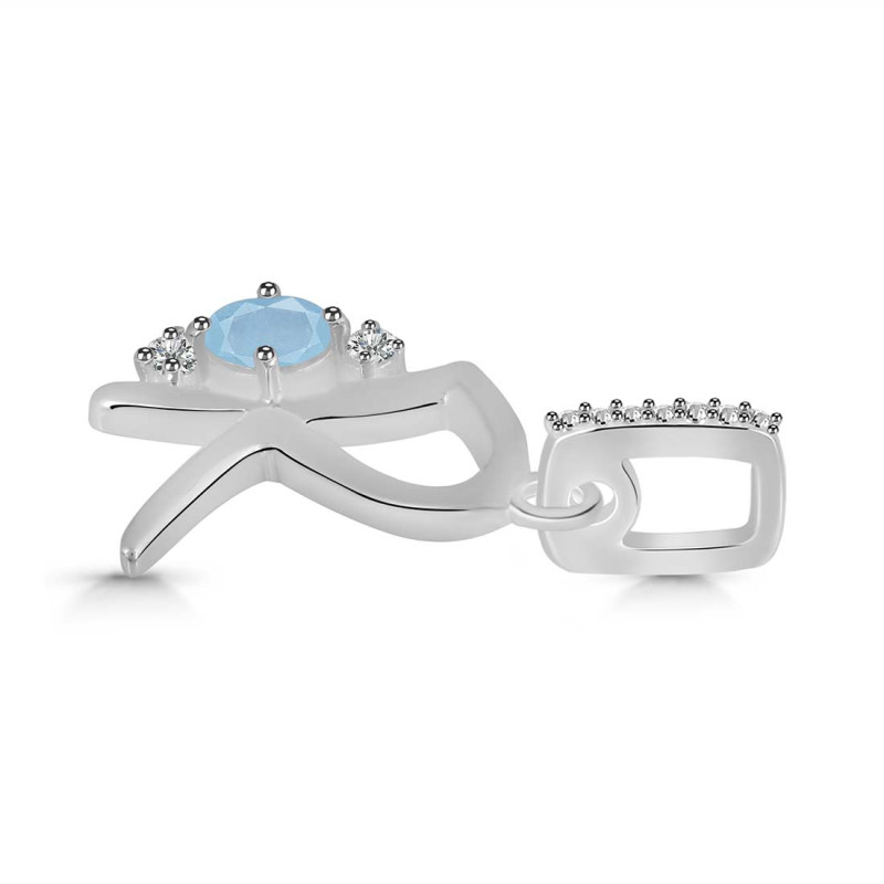 Aquamarine & White Topaz Alphabet R Pendant