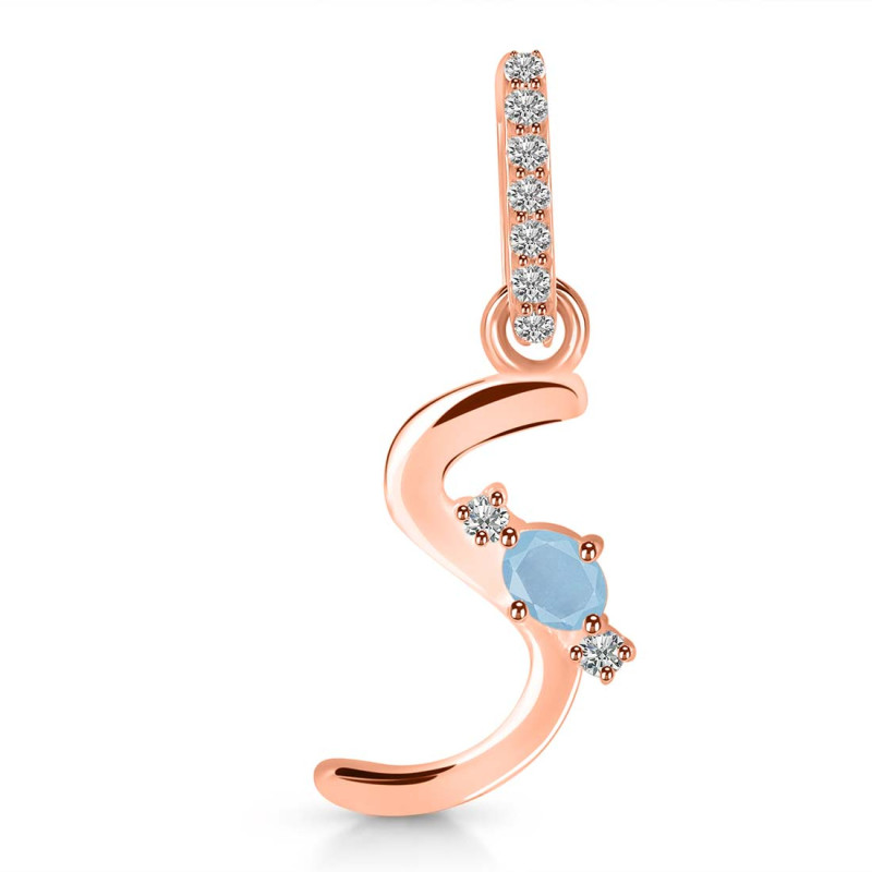 Aquamarine & White Topaz Alphabet S Pendant AQM-RDA-45.