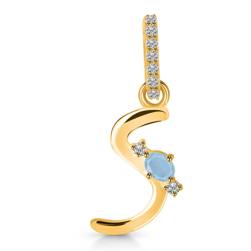 Aquamarine & White Topaz Alphabet S Pendant AQM-RDA-45.