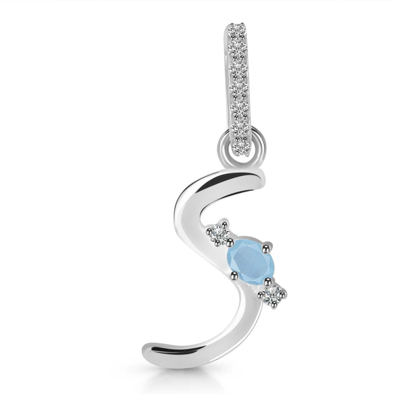 Aquamarine & White Topaz Alphabet S Pendant AQM-RDA-45.