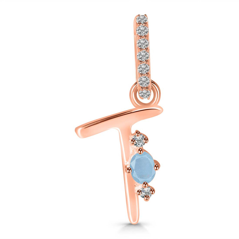 Aquamarine & White Topaz Alphabet T Pendant AQM-RDA-46.
