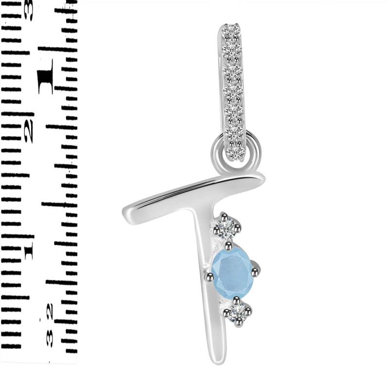 Aquamarine & White Topaz Alphabet T Pendant AQM-RDA-46.