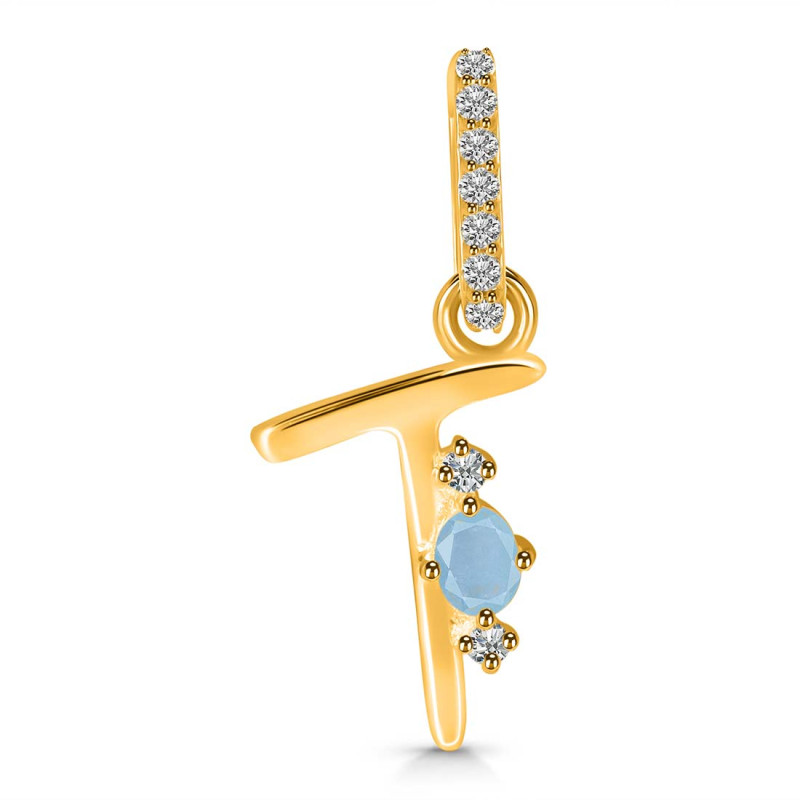 Aquamarine & White Topaz Alphabet T Pendant AQM-RDA-46.
