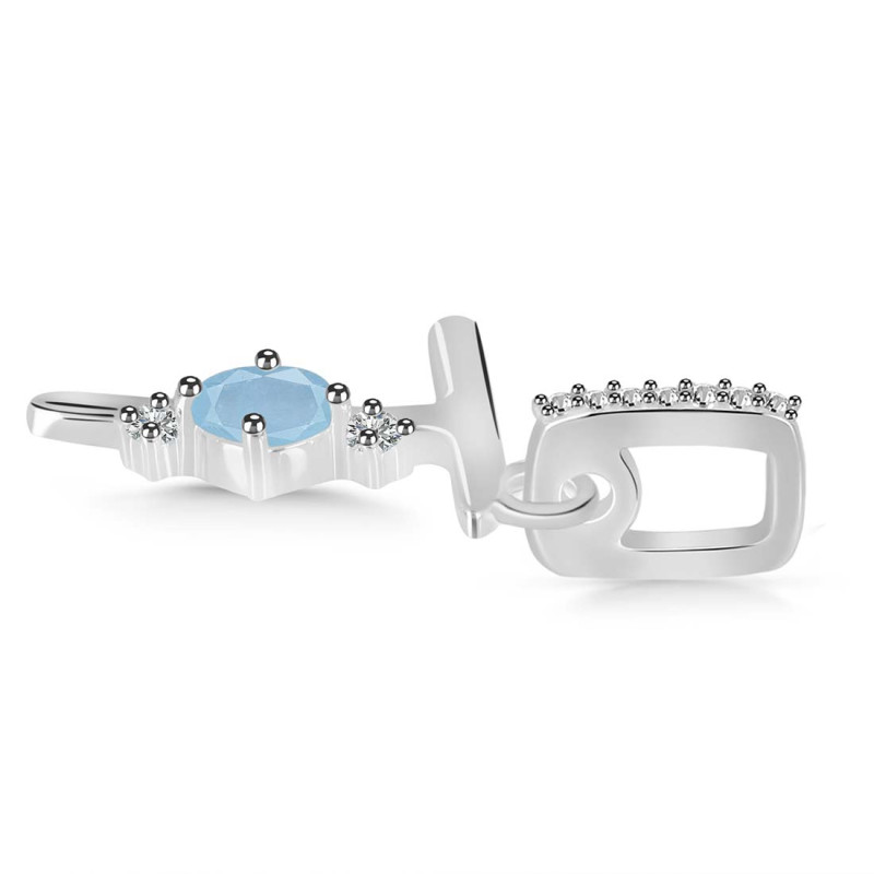 Aquamarine & White Topaz Alphabet T Pendant
