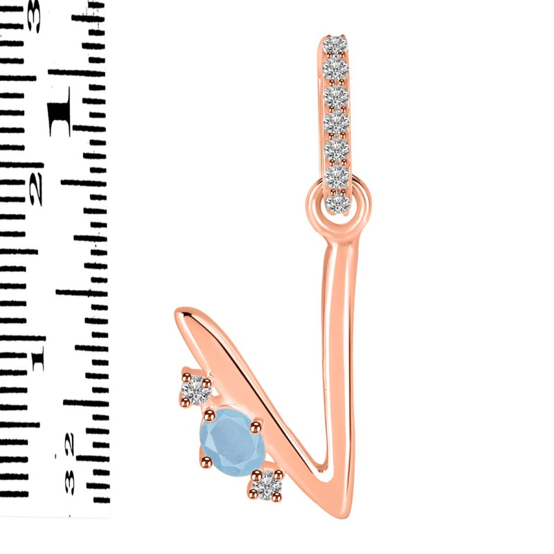 Aquamarine & White Topaz Alphabet V Pendant AQM-RDA-48.