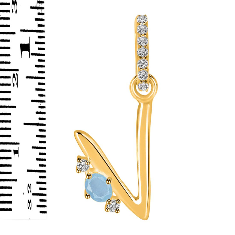Aquamarine & White Topaz Alphabet V Pendant AQM-RDA-48.