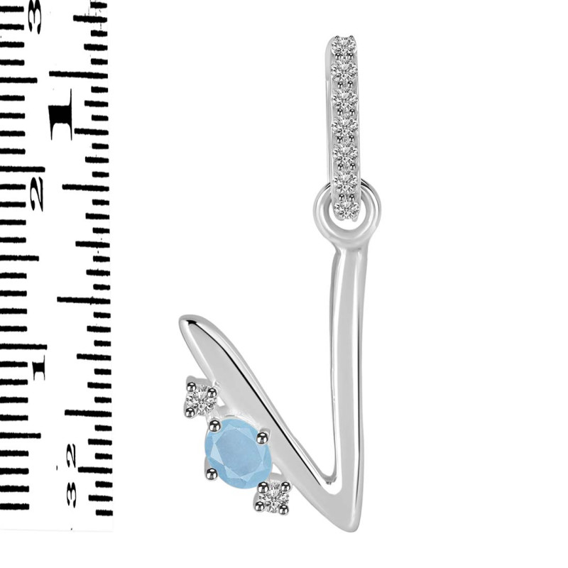 Aquamarine & White Topaz Alphabet V Pendant AQM-RDA-48.