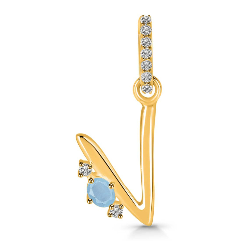 Aquamarine & White Topaz Alphabet V Pendant AQM-RDA-48.
