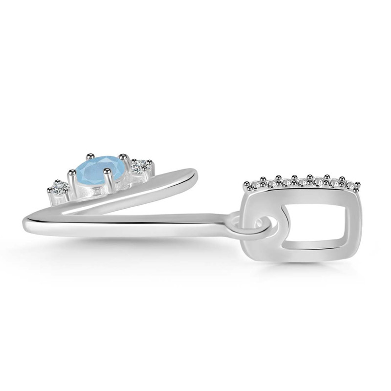 Aquamarine & White Topaz Alphabet V Pendant