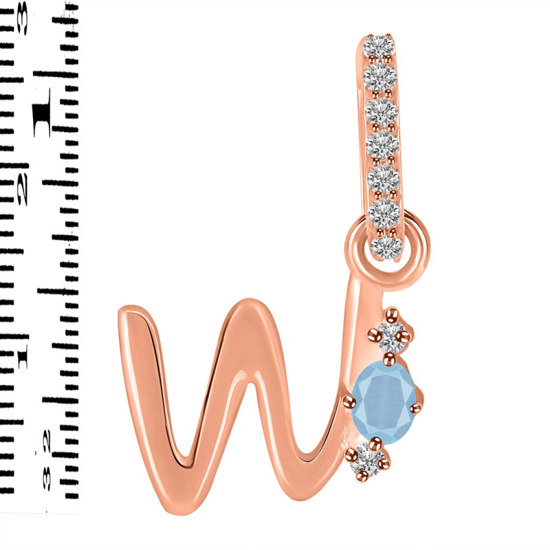 Aquamarine & White Topaz Alphabet W Pendant AQM-RDA-49.