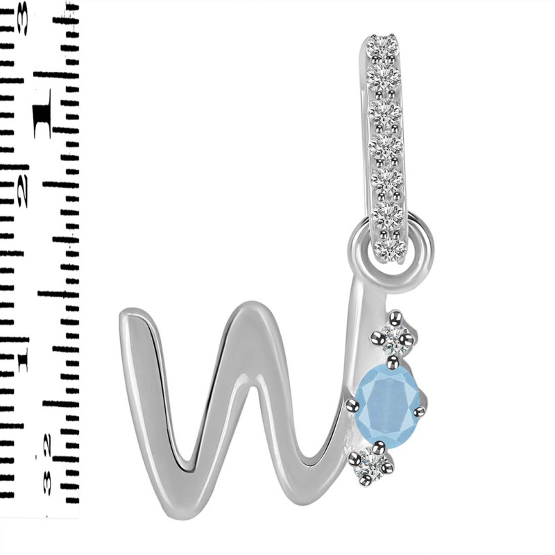 Aquamarine & White Topaz Alphabet W Pendant AQM-RDA-49.