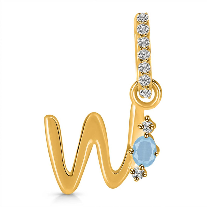 Aquamarine & White Topaz Alphabet W Pendant AQM-RDA-49.