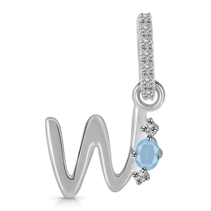 Aquamarine & White Topaz Alphabet W Pendant AQM-RDA-49.