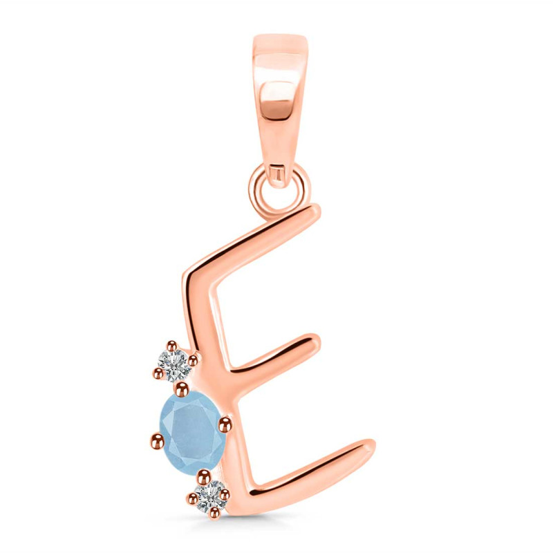 Aquamarine & White Topaz Alphabet E Pendant AQM-RDA-5.