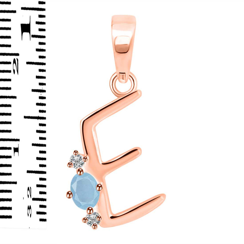 Aquamarine & White Topaz Alphabet E Pendant AQM-RDA-5.