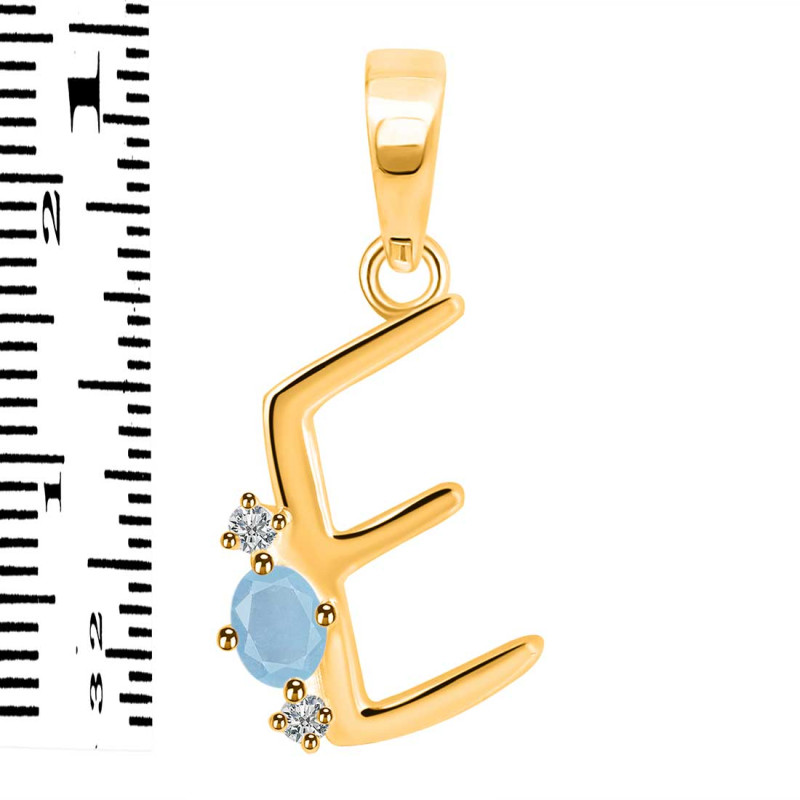 Aquamarine & White Topaz Alphabet E Pendant AQM-RDA-5.