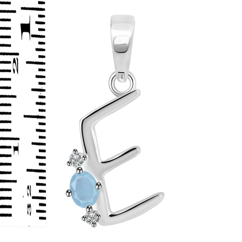 Aquamarine & White Topaz Alphabet E Pendant AQM-RDA-5.