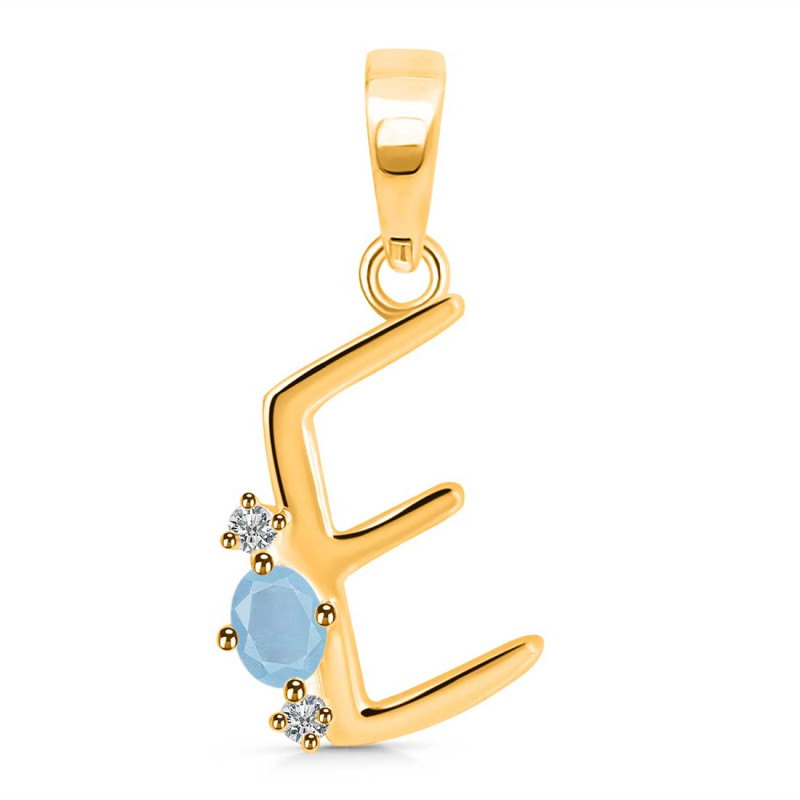 Aquamarine & White Topaz Alphabet E Pendant AQM-RDA-5.