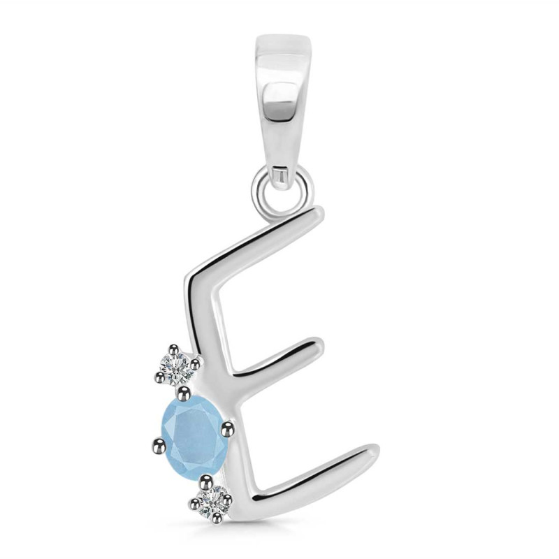 Aquamarine & White Topaz Alphabet E Pendant AQM-RDA-5.