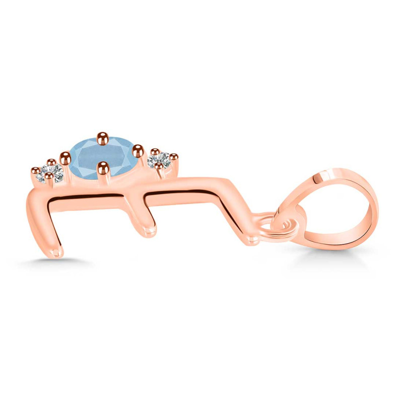 Aquamarine & White Topaz Alphabet E Pendant AQM-RDA-5.