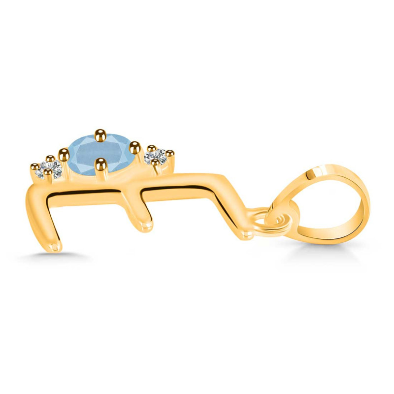 Aquamarine & White Topaz Alphabet E Pendant AQM-RDA-5.