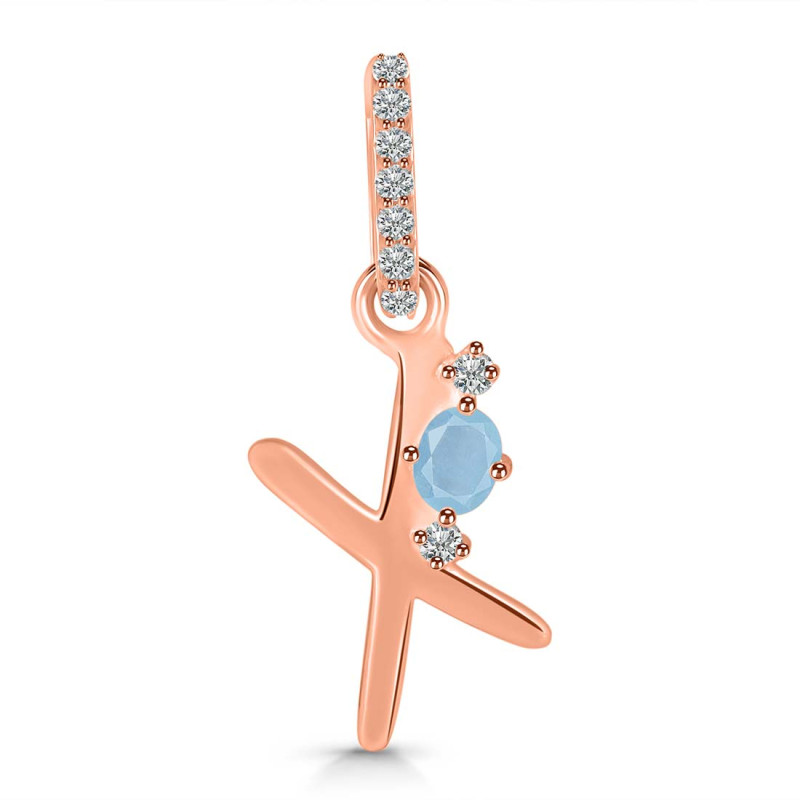 Aquamarine & White Topaz Alphabet X Pendant AQM-RDA-50.