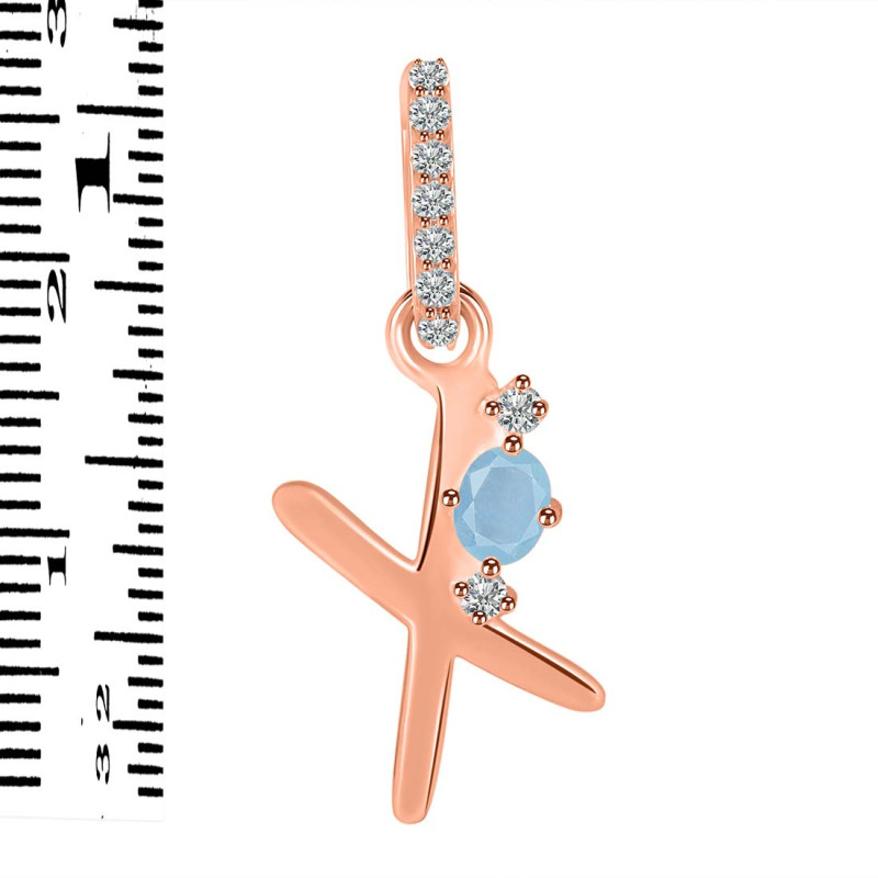 Aquamarine & White Topaz Alphabet X Pendant AQM-RDA-50.