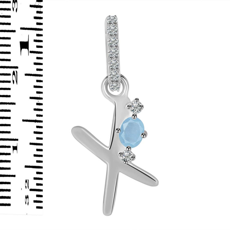 Aquamarine & White Topaz Alphabet X Pendant AQM-RDA-50.