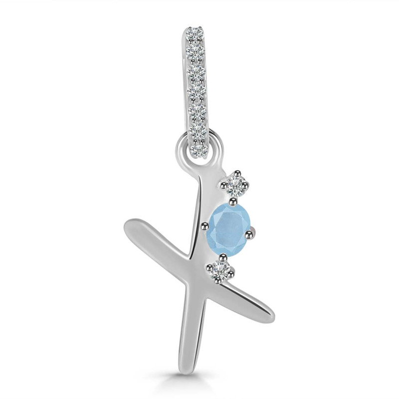 Aquamarine & White Topaz Alphabet X Pendant AQM-RDA-50.