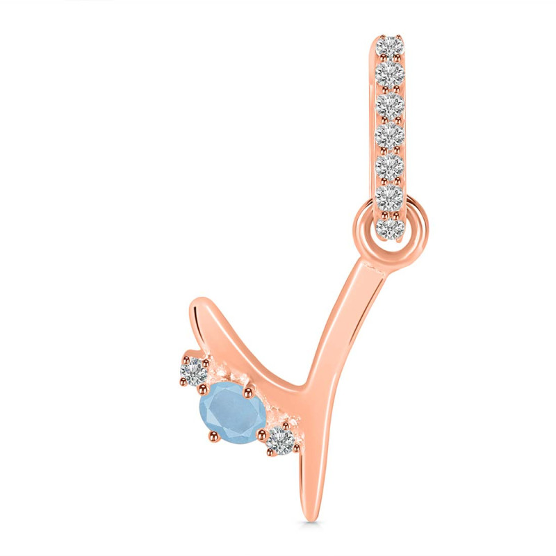 Aquamarine & White Topaz Alphabet Y Pendant AQM-RDA-51.
