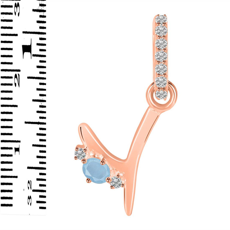 Aquamarine & White Topaz Alphabet Y Pendant AQM-RDA-51.