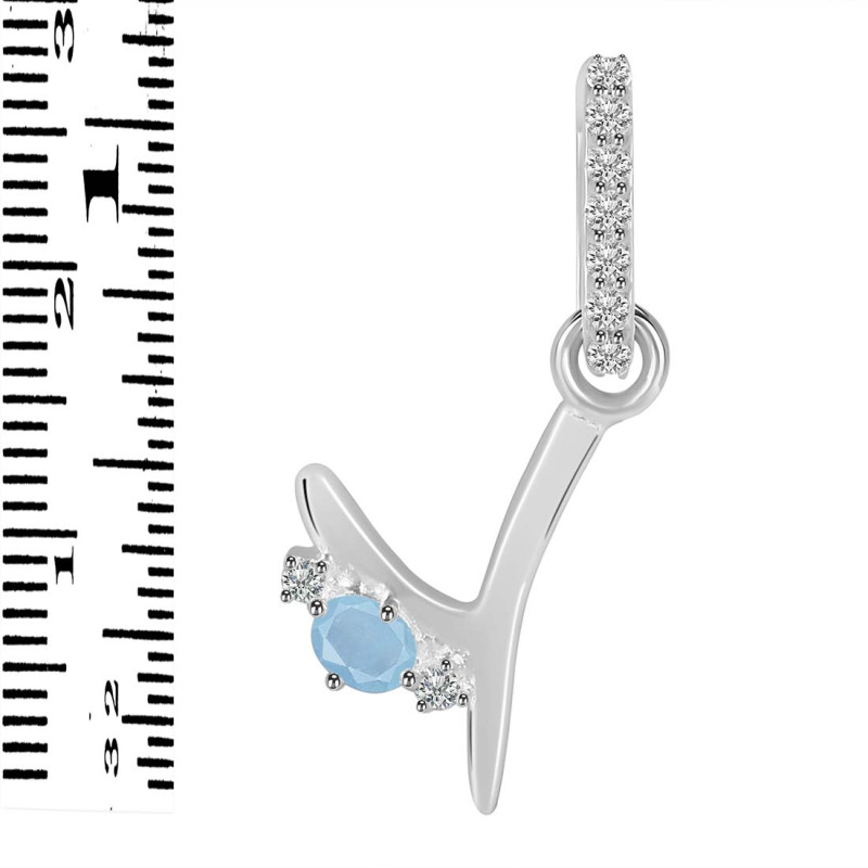 Aquamarine & White Topaz Alphabet Y Pendant AQM-RDA-51.