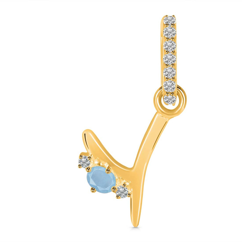 Aquamarine & White Topaz Alphabet Y Pendant AQM-RDA-51.