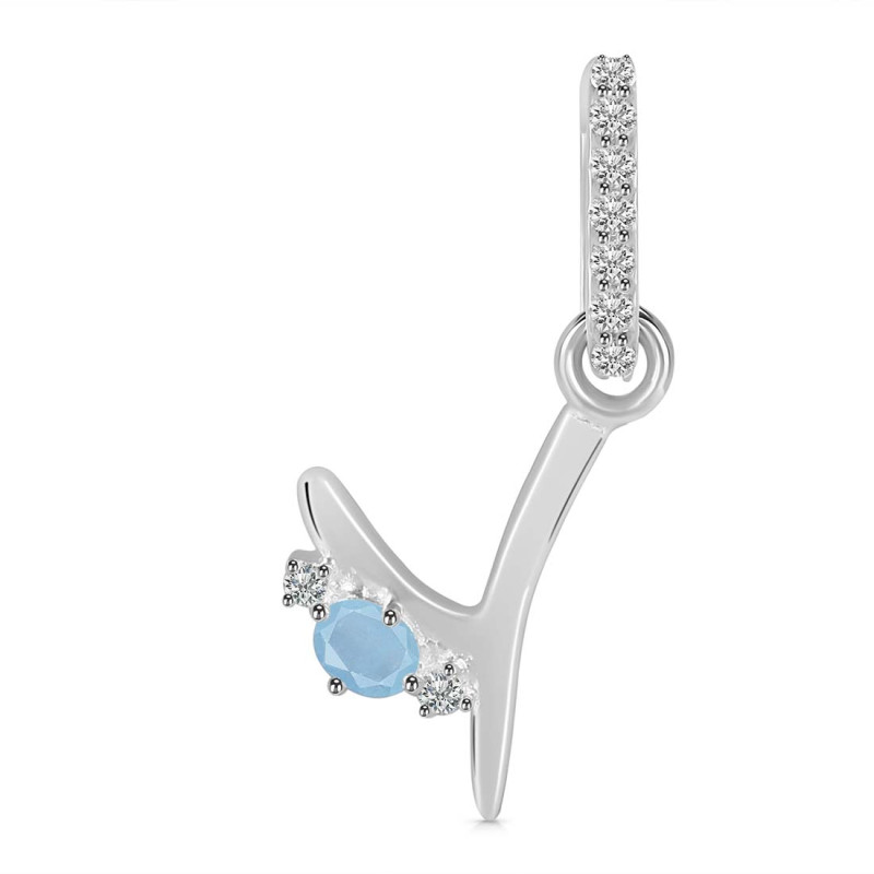 Aquamarine & White Topaz Alphabet Y Pendant AQM-RDA-51.