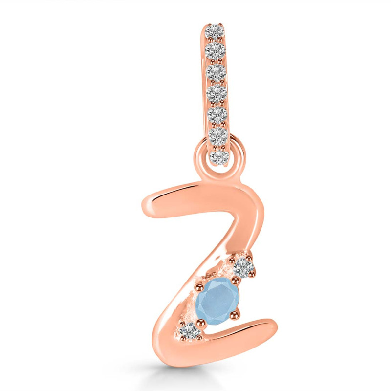 Aquamarine & White Topaz Alphabet Z Pendant AQM-RDA-52.