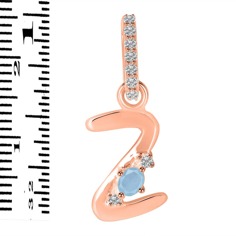Aquamarine & White Topaz Alphabet Z Pendant AQM-RDA-52.
