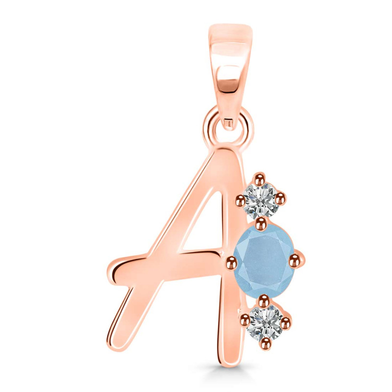 Aquamarine & White Topaz Alphabet A Pendant AQM-RDA-53.