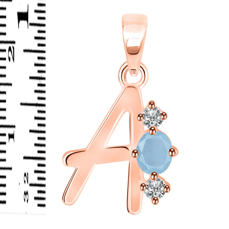 Aquamarine & White Topaz Alphabet A Pendant AQM-RDA-53.