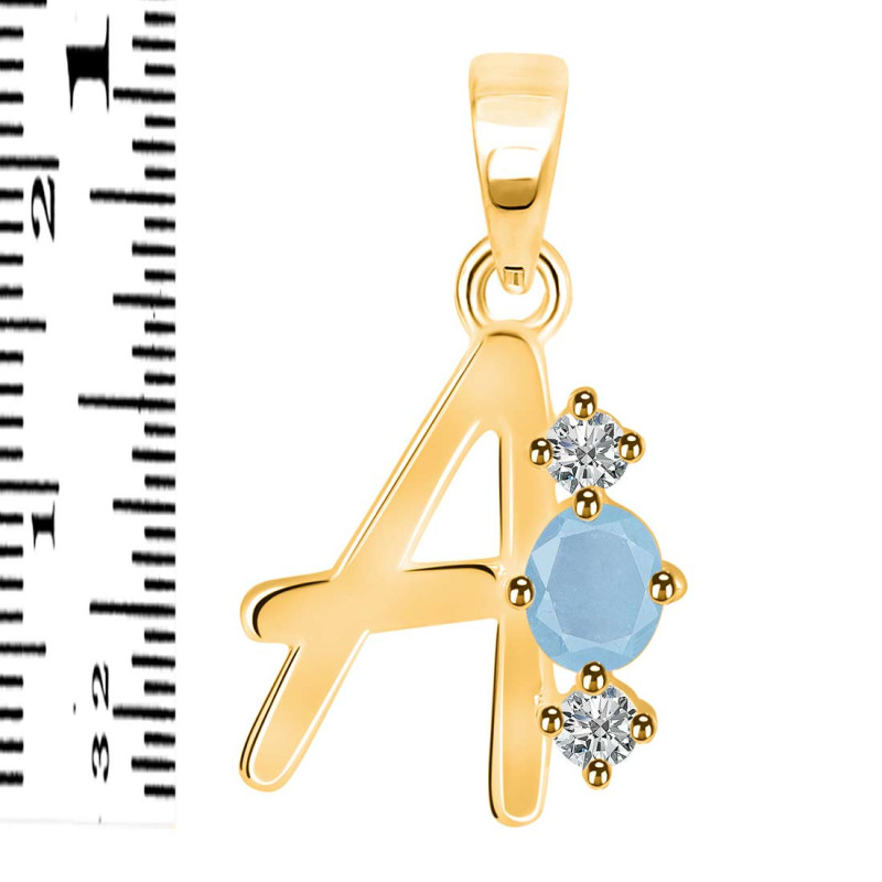 Aquamarine & White Topaz Alphabet A Pendant AQM-RDA-53.