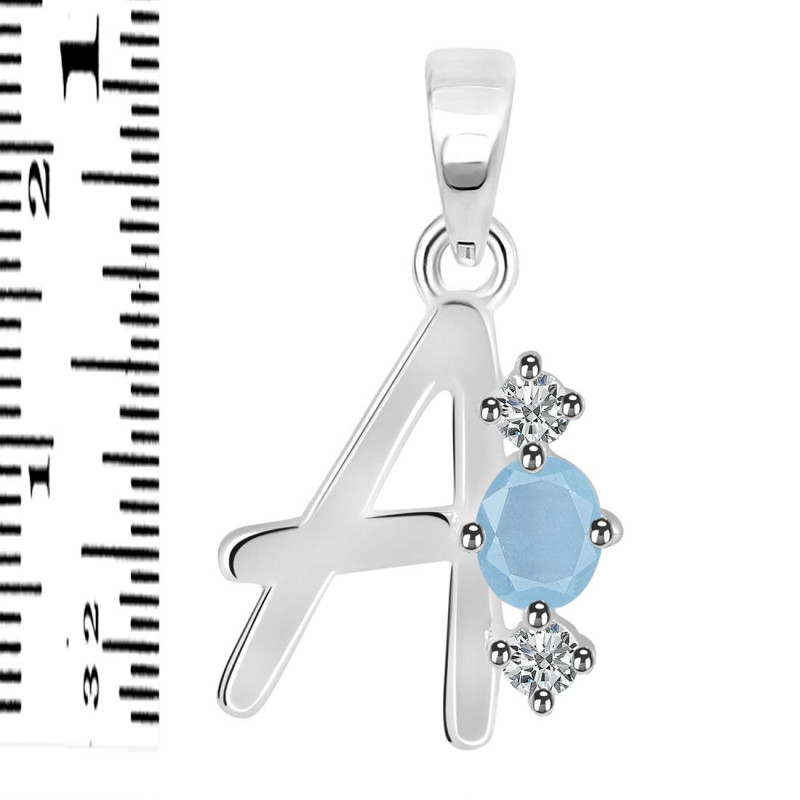 Aquamarine & White Topaz Alphabet A Pendant AQM-RDA-53.