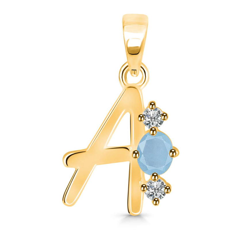 Aquamarine & White Topaz Alphabet A Pendant AQM-RDA-53.