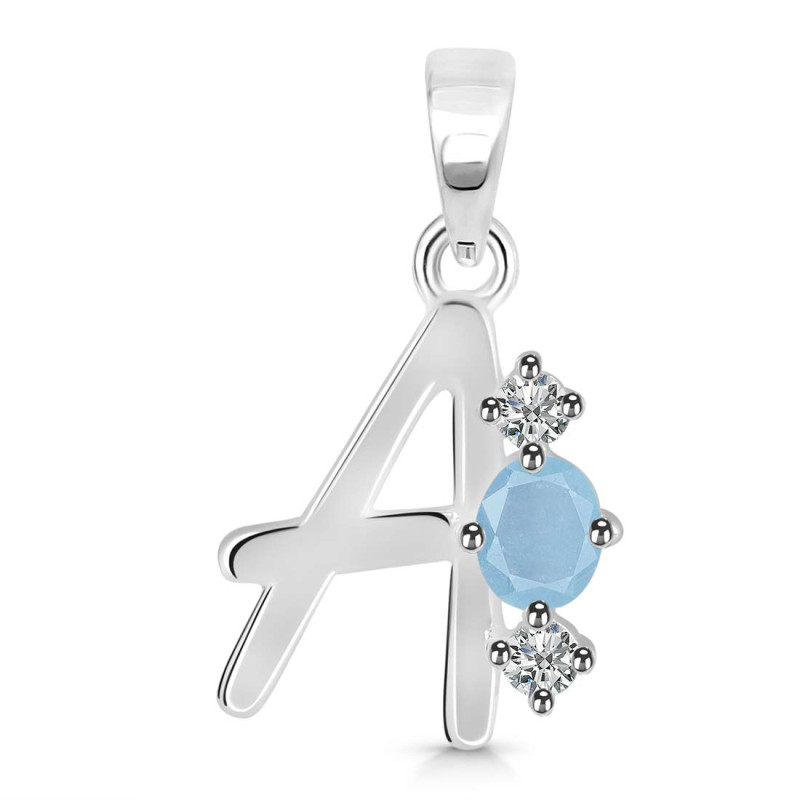 Aquamarine & White Topaz Alphabet A Pendant AQM-RDA-53.