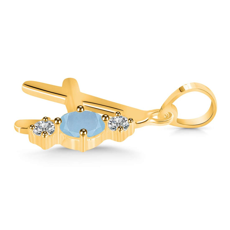 Aquamarine & White Topaz Alphabet A Pendant AQM-RDA-53.