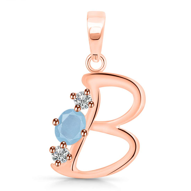 Aquamarine & White Topaz Alphabet B Pendant AQM-RDA-54.