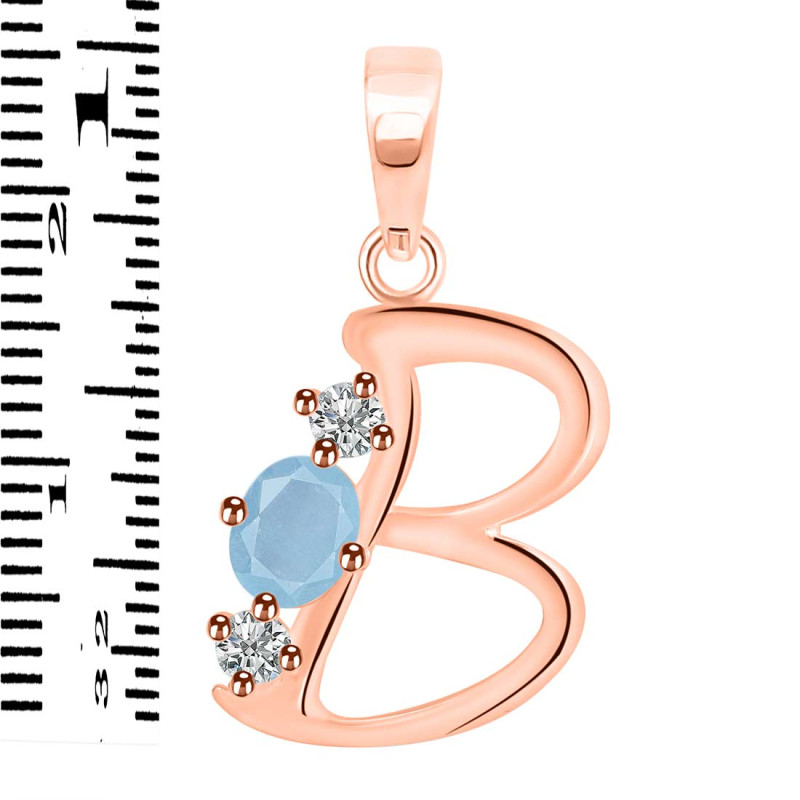 Aquamarine & White Topaz Alphabet B Pendant AQM-RDA-54.