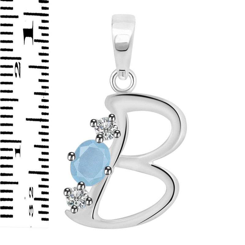 Aquamarine & White Topaz Alphabet B Pendant AQM-RDA-54.
