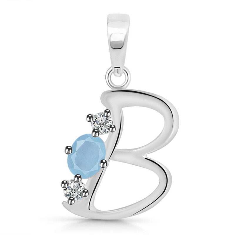 Aquamarine & White Topaz Alphabet B Pendant AQM-RDA-54.